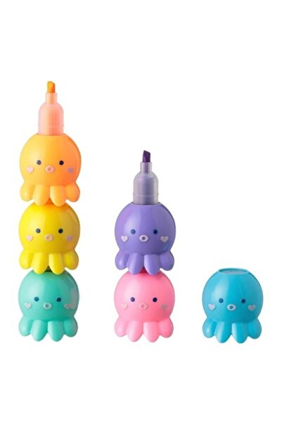 SHOPIENS Set 5 evidențiatoare Caracatiță Multicoloră, Accesoriu Practic și Creative pentru Școală și Proiecte DIY