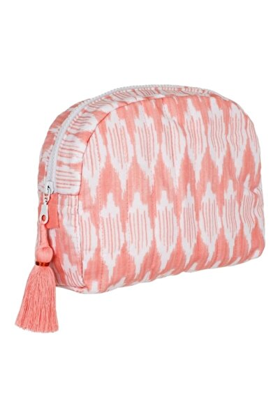 SHOPIENS Portfard de vara Shopiens®, cu modele roz, fermoar alb din plastic cu franj roz mare