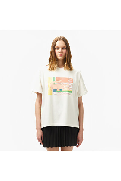 Lacoste Kadın V Yaka Beyaz T-Shirt
