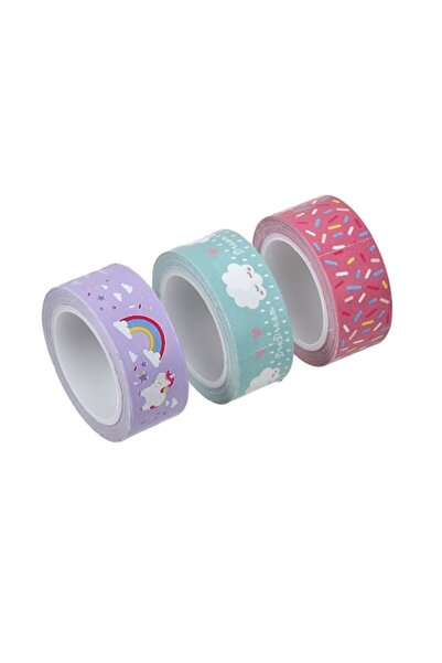 OEM Set Benzi Adezive Washi Tape, Model Curcubeu-Nori-Confetti, Multicolor, 5m x 1.5cm, 3 Bucati