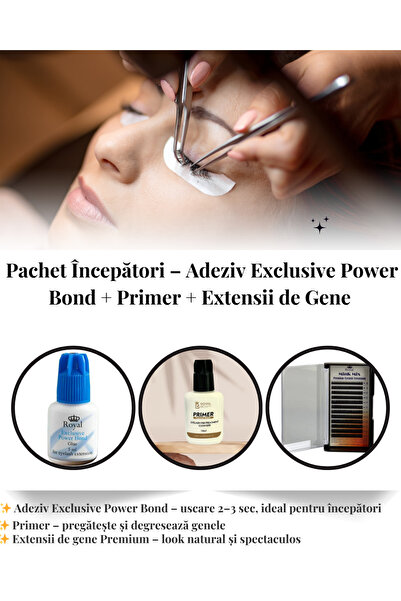 Royal Beauty Kit pentru începători – Adeziv exclusiv Power Bond + Primer + Extensii de gene premium
