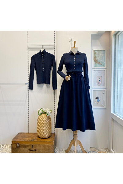 Faya Boutique Navy Blue Elastic Waist Zeran Skirt