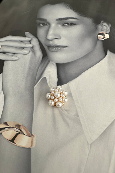 Modex İki Boy İnci Detay Çiçek Formunda Gömlek Ve Kol Düğmesi Broş (2cm)