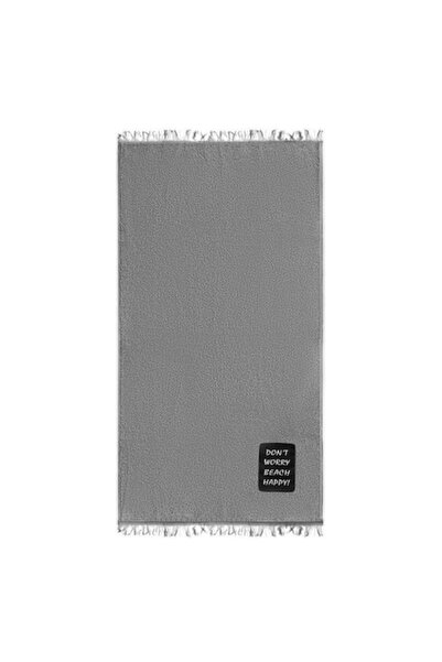 SHOPIENS Gray cotton beach towel Shopiens® with patch Don't worry Beach Happy, 90 x 170 cm