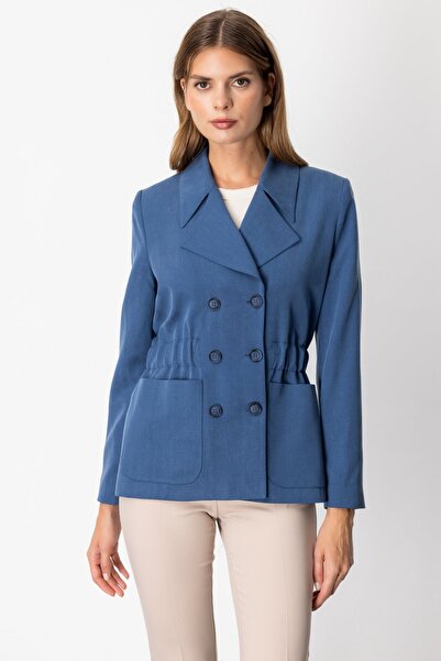 Mi Pret a Porter Mi Mono Yaka Beli Büzgülü Düğmeli Kaban