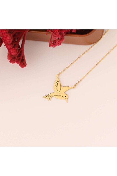 Genel Markalar minimalist sinek kuşu kolyesi 925 Ayar Gümüş 14 Ayar Altın Kaplama
