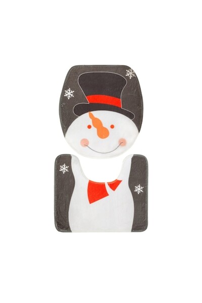 SHOPIENS Set covor WC și capac de toaletă Shopiens®, model de Crăciun cu Om de Zăpadă