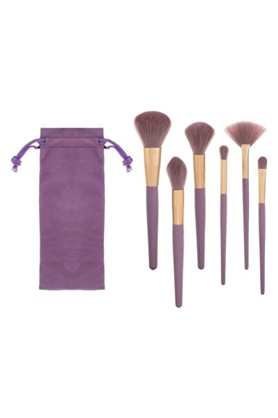 SHOPIENS Set 6 pensule de machiaj cu mâner liliac și detalii aurii mate