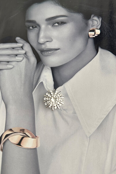 Modex Işıltılı Taş Detaylı Güneş Formlu Gömlek Ve Kol Düğmesi Broş (2cm)