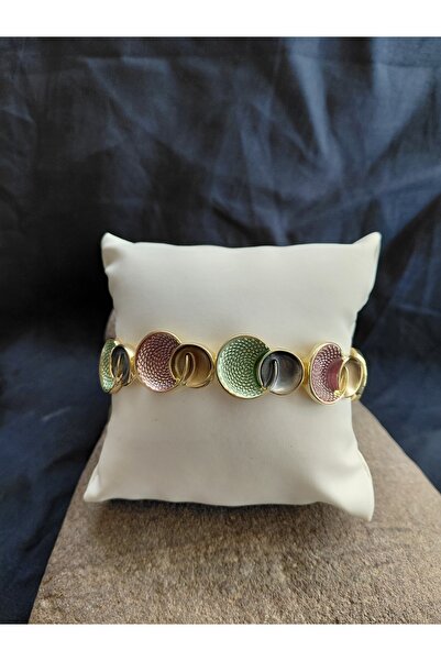 lavantebutik Metal Vintage Mineli Lastikli gold Bileklik