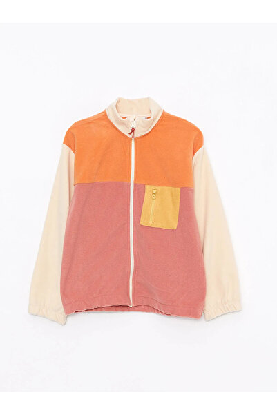 LC Waikiki Lcw Kidsmixed Stand Collar Color Block Long Sleeve Fleece Girls' Zip-Up Sweatshirt