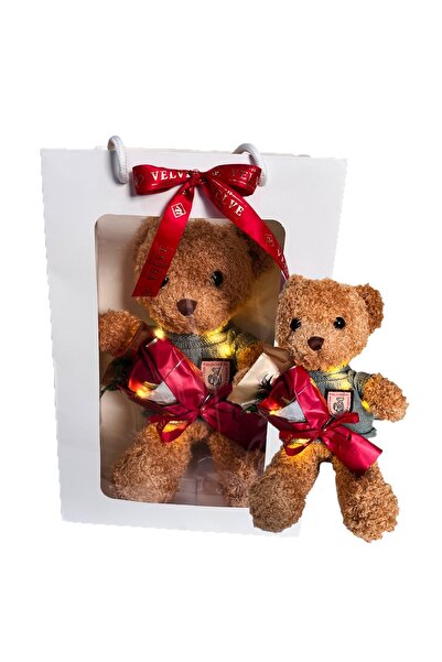 velve Ειδικό πακέτο Αγίου Βαλεντίνου, αρκουδάκι 30εκ. με LED και μπουκέτο τρι...