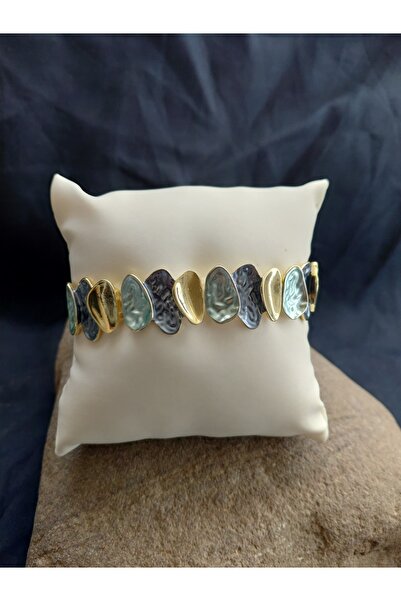 lavantebutik سوار معدني ذهبي عتيق مطلي بالمينا مع سوار مطاطي