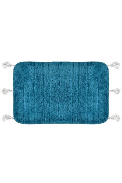 SHOPIENS Covoraș de baie dreptunghiular cu franjuri, culoare petrol, 40x60 cm, 60% bumbac/40% poliester