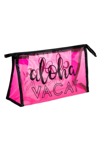 SHOPIENS Portfard de vara Shopiens®, transparent fucsia cu mesaj negru 'Aloha Vacay'