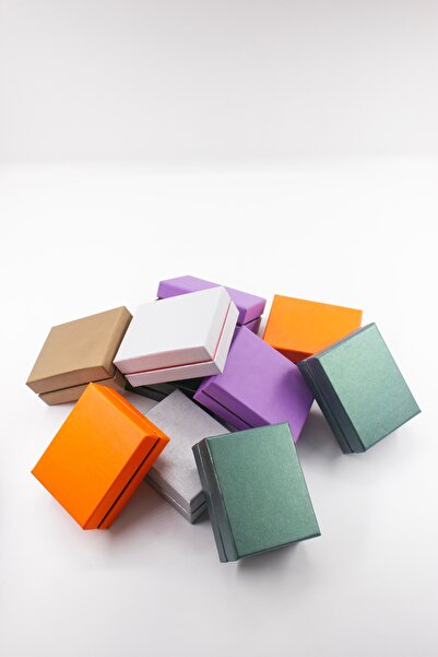 carton box Karton Kutu Iki Kapaklı Karma Renkli Kolye Küpe Yüzük Miniset Hediye Kutusu 10 Adet (SÜNGERLİ)