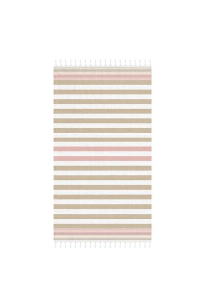 SHOPIENS Hamam Beach Towel Shopiens, Cotton with White Stripes and Fringes, 180 x 100 cm