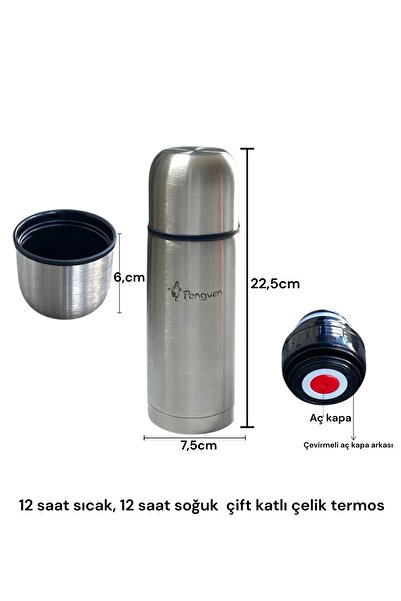 Penguen Steel Hand Thermos with Cup Double-Layer Steel Leak-Proof Hot and Cold Tea Soft Drink Food Thermos 500ml