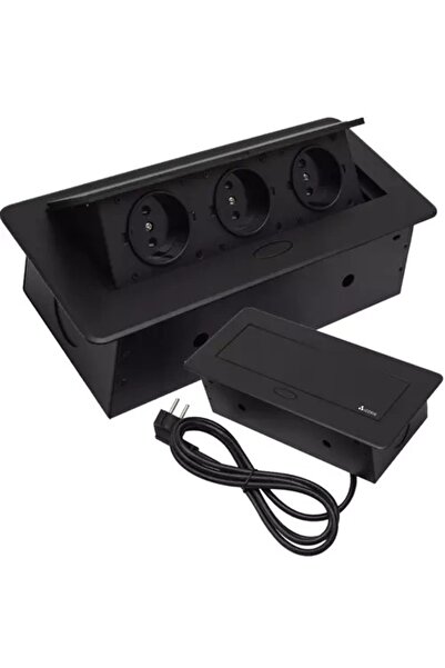 KESNUP Recessed socket for kitchen / office / furniture countertop with 3 outlets, Black