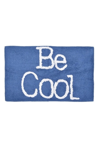 SHOPIENS Covoraș de baie dreptunghiular din bumbac, albastru, cu mesaj alb „Be Cool”, 80 x 50 cm