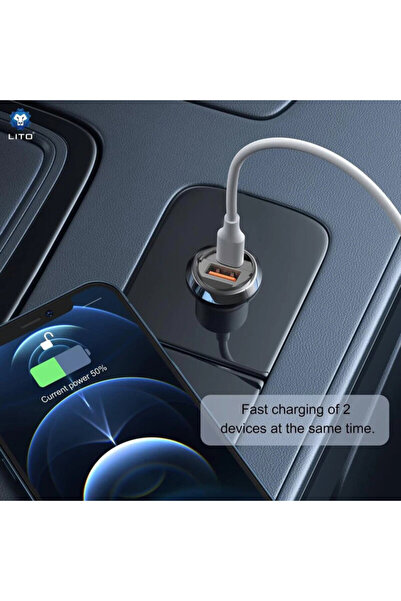 Lito Car Charger USB, Type-C 60W Lito, 12V-24V, Black