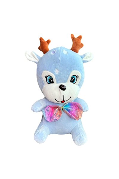 velve Caprioara din plus Azura, cu papion, Inaltime 35 cm, Bleu