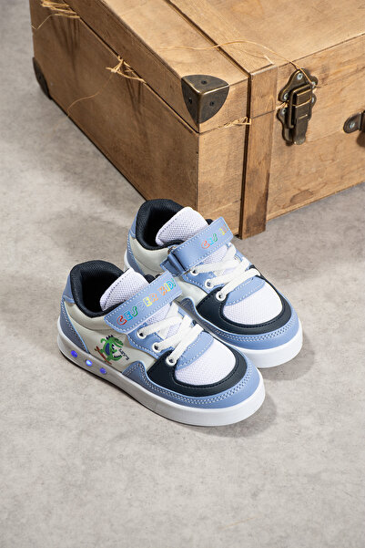 QBALVİN Çocuk Sneaker Kaliteli Esnek Konforlu Dinozorlu Cırt Cırtlı ve Bağcıklı Rahat ve Ergonomik