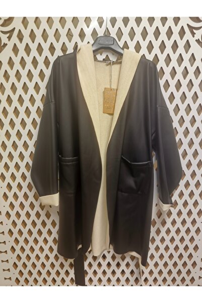 Silvia İtalyan Büyük Beden Deri Görünümlü Trençkot