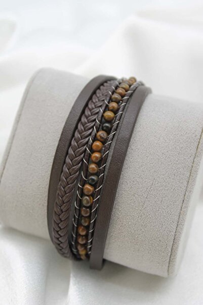 Nenya سوار جلدي رجالي من طراز كابلانجو بتصميم رباعي مع قفل فولاذي وحجر طبيعي