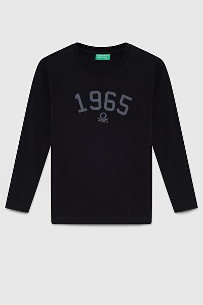 Benetton Erkek Çocuk Baskılı Sweatshirt 4-14 Yaş Siyah