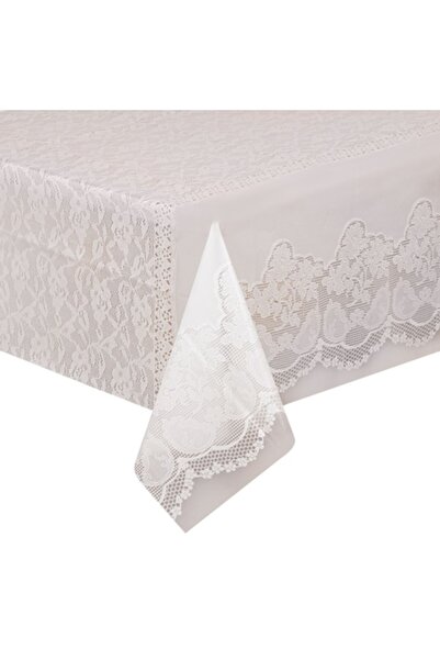 SHOPIENS Transparent Plastic Table Cloth with White Lace Design, 137 x 274 cm