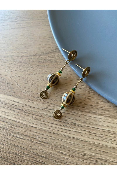 dela otantik Spiral Ceramic Beaded Dangle Authentic Earrings – Handmade Triba...