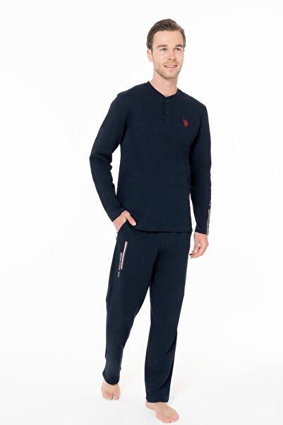 U.S. Polo Assn. Erkek Penye Mevsimlik Düz Renk Ev Giyim Pijama Takım Alt Üst Takım