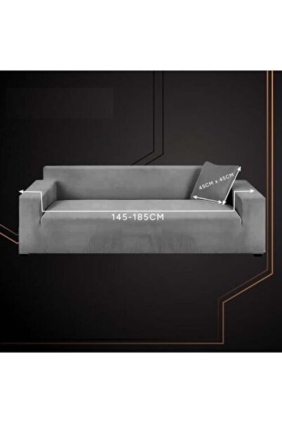 AB HOMES Waterproof Velvet Stretch Cover for Corner Sofa 145–185 cm Dark Gray with Pillowcase