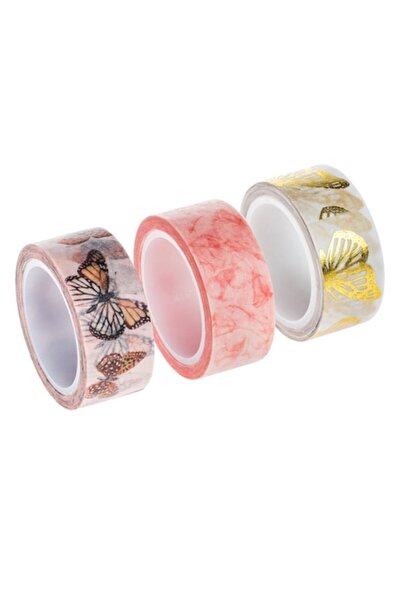 SHOPIENS Set 3 Benzi Adezive Washi, 1.5 cm x 5 m, Design cu Fluturi Aurii si ...