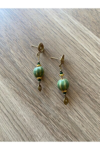 dela otantik Spiral Seramik Boncuklu Sallantılı Otantik Küpe – El Yapımı Tribal Bohem Renkli Bijuteri Takı