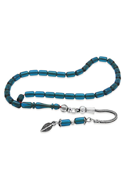 Tesbihane Атеш Кехрибар Тесбіх - 925 проба срібний ланцюжок з китицями - довжина зап'ястя - синій колір - капсульний виріз