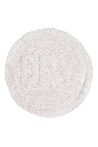 SHOPIENS Round Cotton Bath Mat with Raised Letters, White, 60 cm - MYONNA