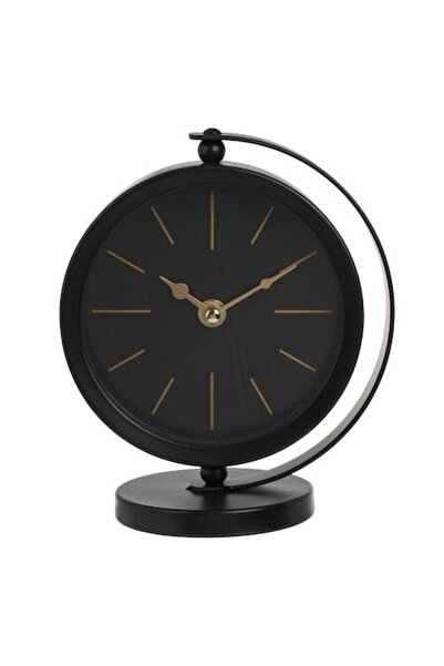 SHOPIENS Rotating Black Desk Clock with Metallic Stand and Gold Indicators Ø15x20cm
