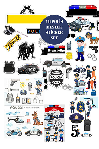 elviano 7'Lİ POLİS MESLEK TEMALI STİCKER SET AJANDAYA UYGUN