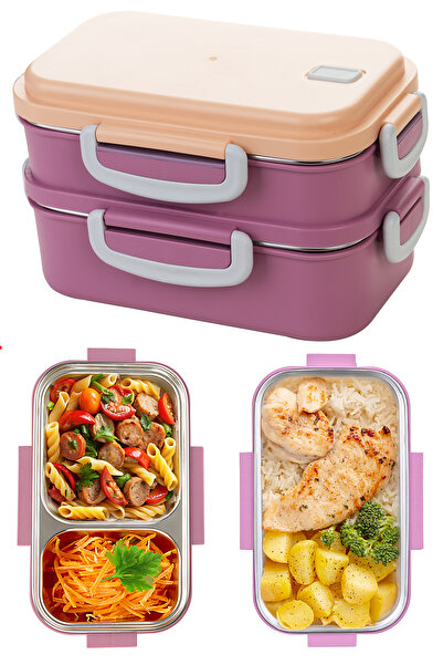 Emofom وعاء تغذية ذو طبقتين من أورا (450 مل + 400 مل) وعاء تخزين طعام من الفولاذ المقاوم للصدأ