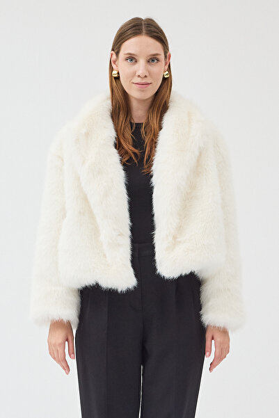 STONCS Women's Ecru Faux Fur Coat