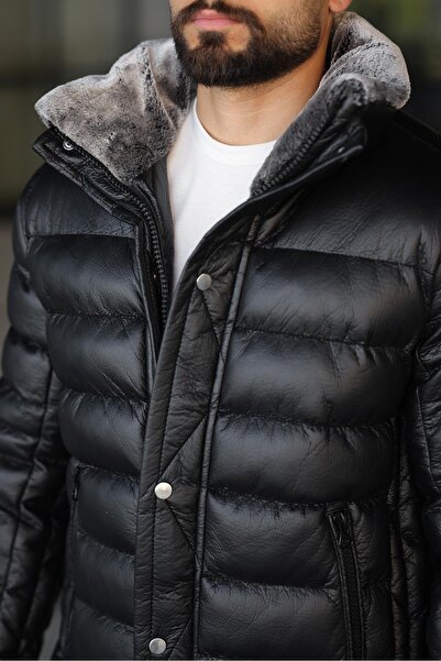 MİS MODA Men's Rock Fur Water and Windproof Winter Coat
