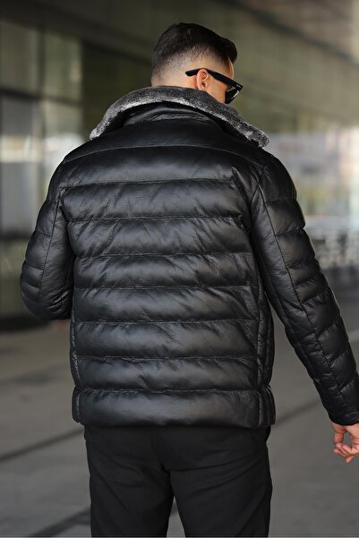 MİS MODA Men's Rock Fur Water and Windproof Winter Coat