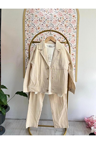 mutlu bebe bulvar Mackays Erkek Çocuk Garson Boy Keten Takım Elbise Bej