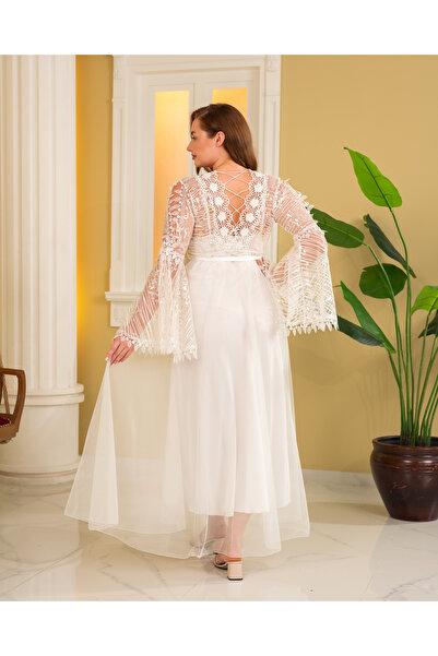 Lama Lingerie 2-Piece Satin Feather Lace Bridal Robe