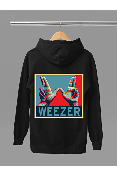 MAGORS Hanorac rock cu glugă, cu mânecă lungă, din bumbac, imprimat WEEZER, c...