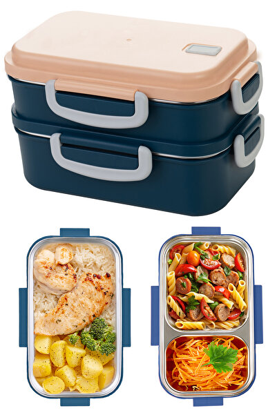 Emofom Aura Double Layer Lunch Box (450 ml + 400 ml) Stainless Steel Food Storage Container