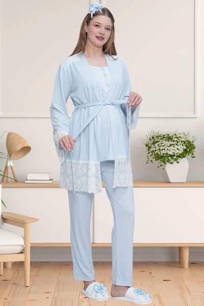 Lohusa Homewear طقم بيجامة للحوامل بتصميم خاص باللون الأزرق مع ثوب نوم من الد...