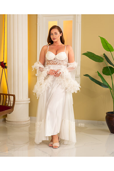 Lama Lingerie ثوب صباحي للعروس من قطعتين مصنوع من الساتان والدانتيل